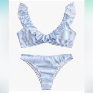 Amazon Blue and White Striped Bikini XL NWT